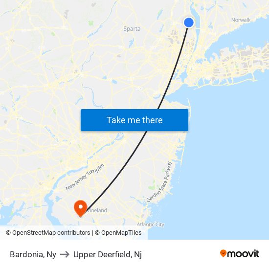 Bardonia, Ny to Upper Deerfield, Nj map