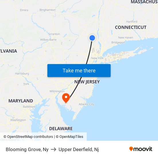 Blooming Grove, Ny to Upper Deerfield, Nj map