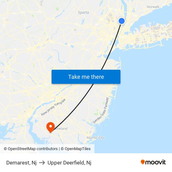 Demarest, Nj to Upper Deerfield, Nj map