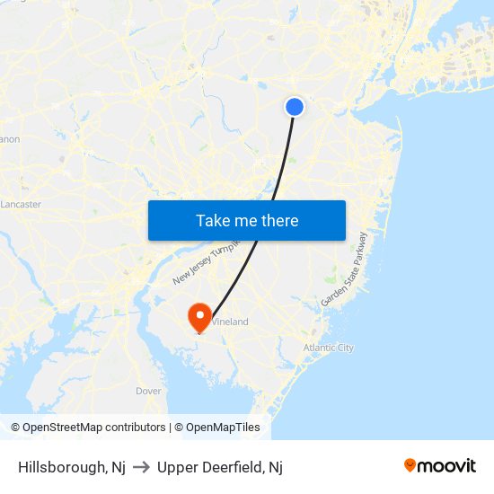 Hillsborough, Nj to Upper Deerfield, Nj map