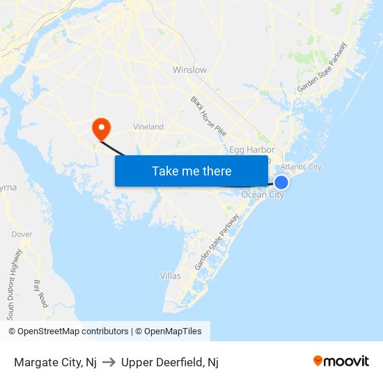 Margate City, Nj to Upper Deerfield, Nj map