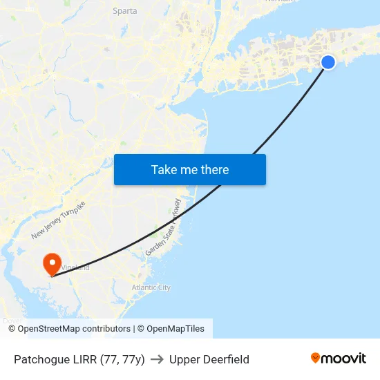 Patchogue LIRR (77, 77y) to Upper Deerfield map