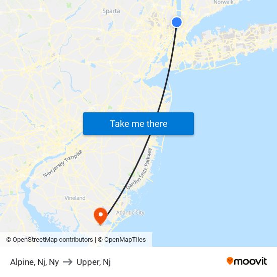 Alpine, Nj, Ny to Upper, Nj map