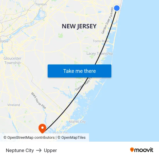 Neptune City to Upper map