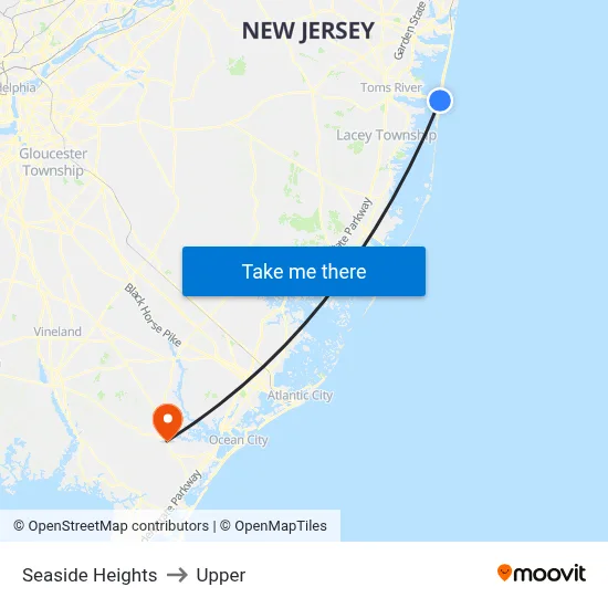 Seaside Heights to Upper map
