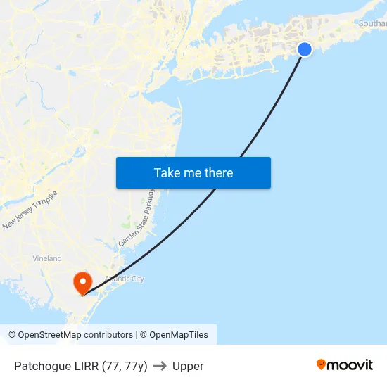 Patchogue LIRR (77, 77y) to Upper map