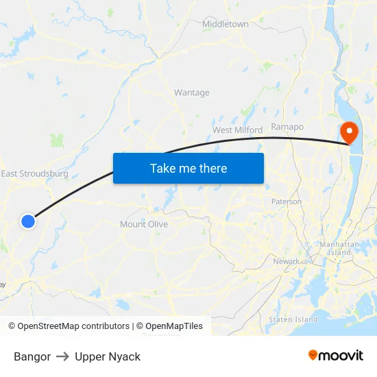 Bangor to Upper Nyack map