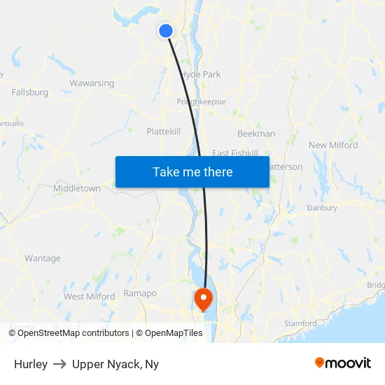 Hurley to Upper Nyack, Ny map