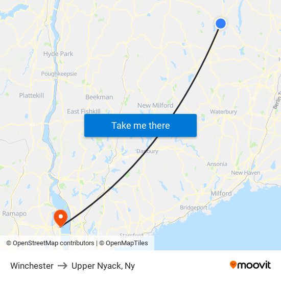 Winchester to Upper Nyack, Ny map