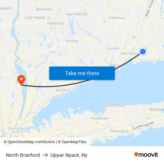 North Branford to Upper Nyack, Ny map