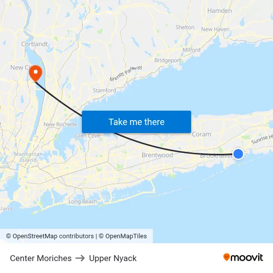 Center Moriches to Upper Nyack map