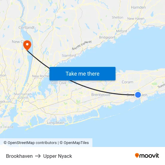 Brookhaven to Upper Nyack map