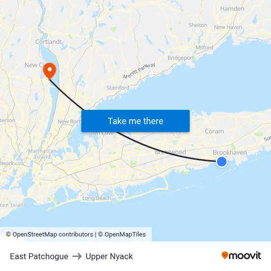 East Patchogue to Upper Nyack map
