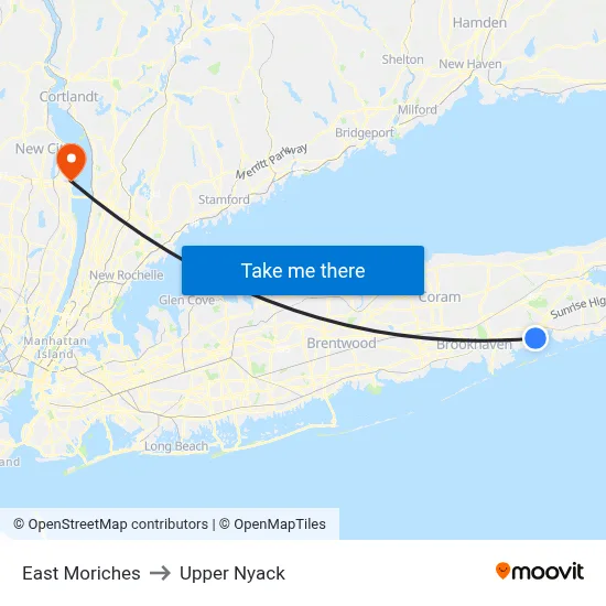 East Moriches to Upper Nyack map