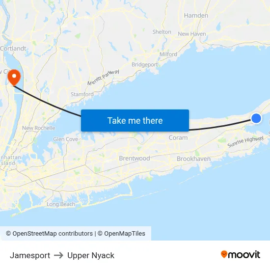 Jamesport to Upper Nyack map