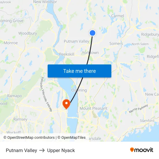 Putnam Valley to Upper Nyack map