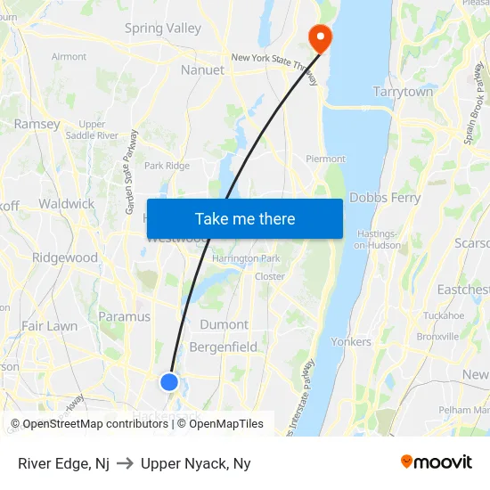 River Edge to Upper Nyack, Ny map