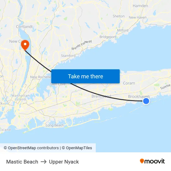Mastic Beach to Upper Nyack map