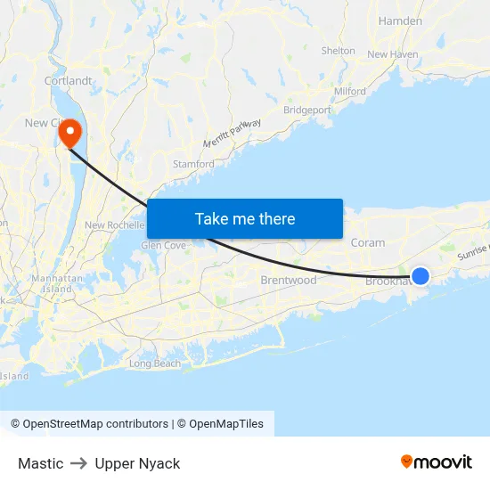 Mastic to Upper Nyack map