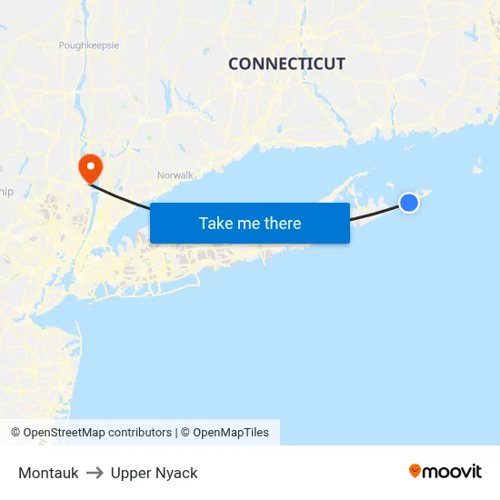 Montauk to Upper Nyack map