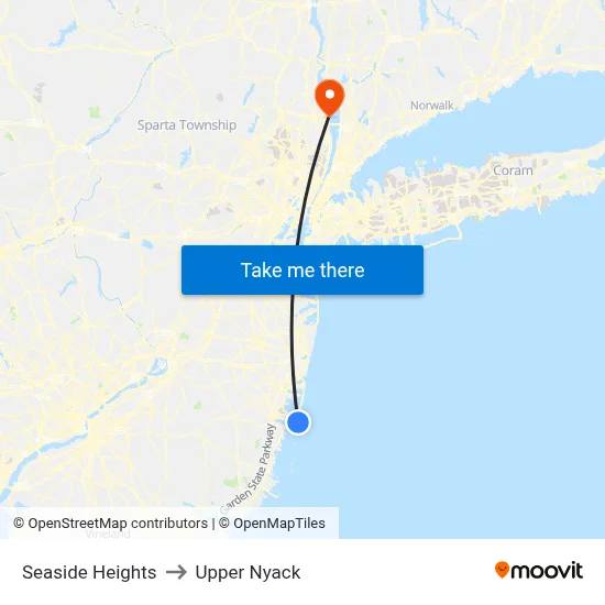 Seaside Heights to Upper Nyack map