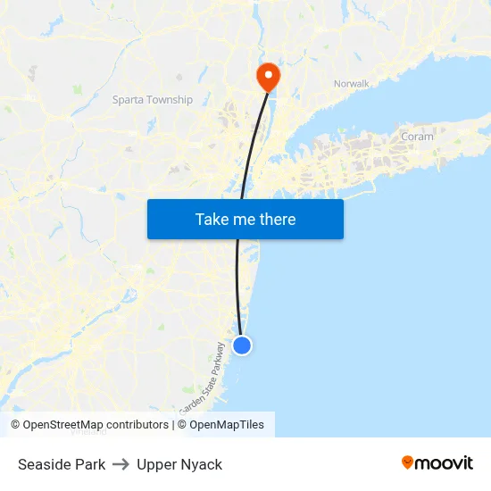 Seaside Park to Upper Nyack map