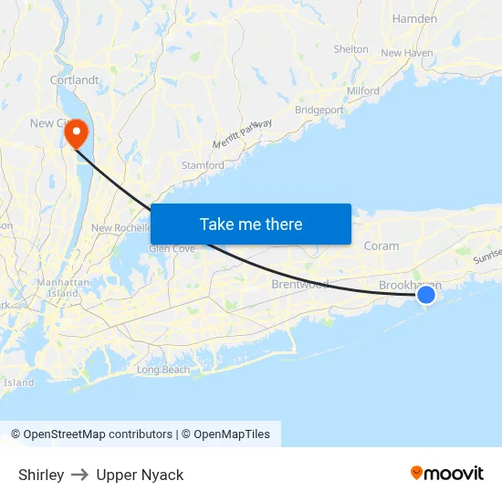 Shirley to Upper Nyack map