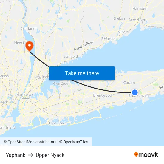 Yaphank to Upper Nyack map