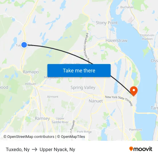 Tuxedo to Upper Nyack, Ny map