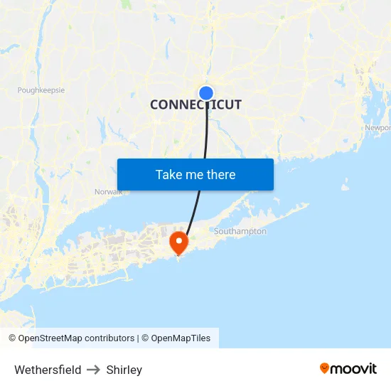 Wethersfield to Shirley map