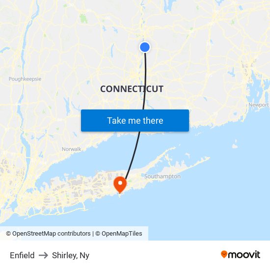 Enfield to Shirley, Ny map