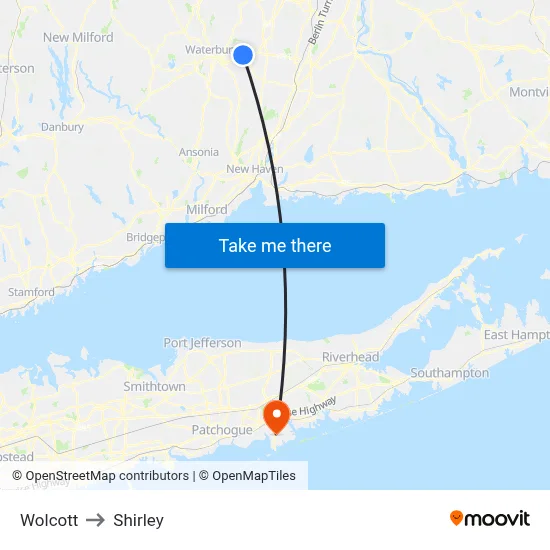 Wolcott to Shirley map