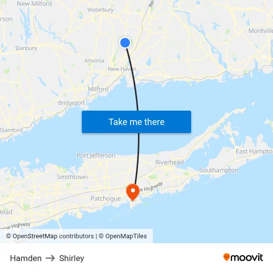 Hamden to Shirley map