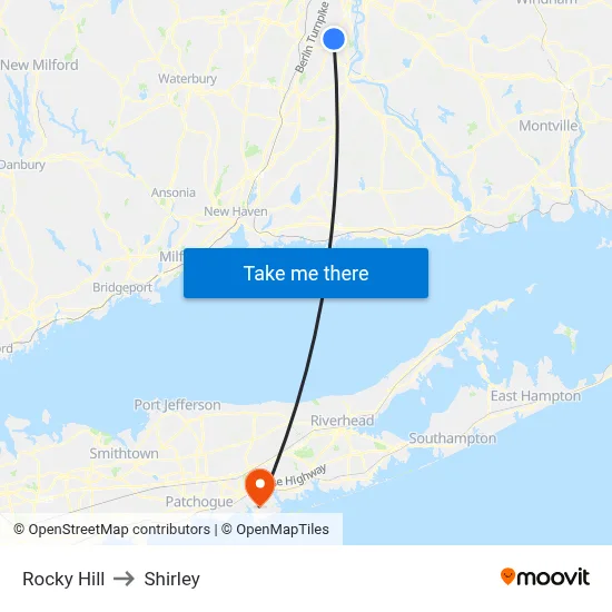 Rocky Hill to Shirley map