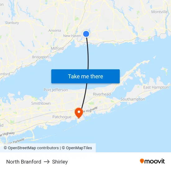 North Branford to Shirley map