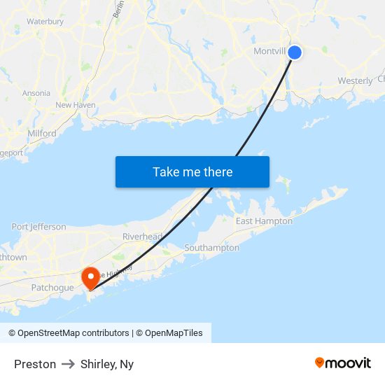 Preston to Shirley, Ny map