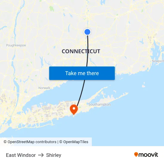 East Windsor to Shirley map