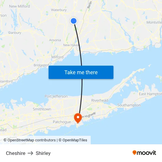 Cheshire to Shirley map