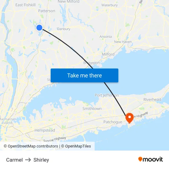 Carmel to Shirley map