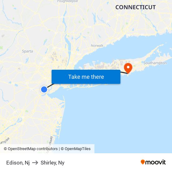 Edison, Nj to Shirley, Ny map