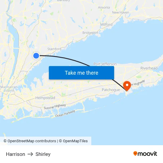 Harrison to Shirley map