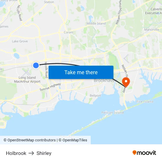 Holbrook to Shirley map
