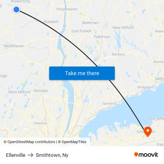 Ellenville to Smithtown, Ny map