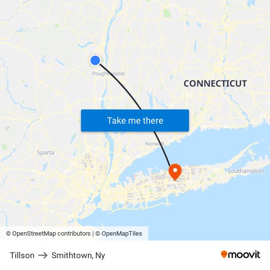 Tillson to Smithtown, Ny map