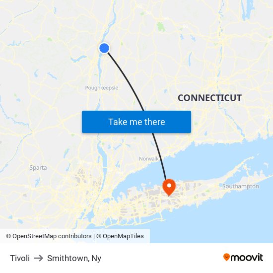 Tivoli to Smithtown, Ny map