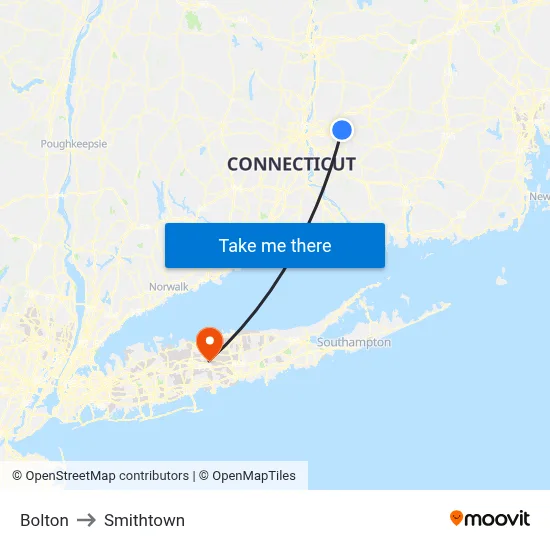 Bolton to Smithtown map
