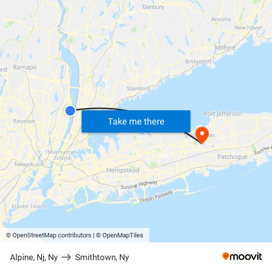 Alpine, Nj, Ny to Smithtown, Ny map