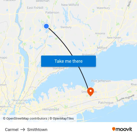 Carmel to Smithtown map
