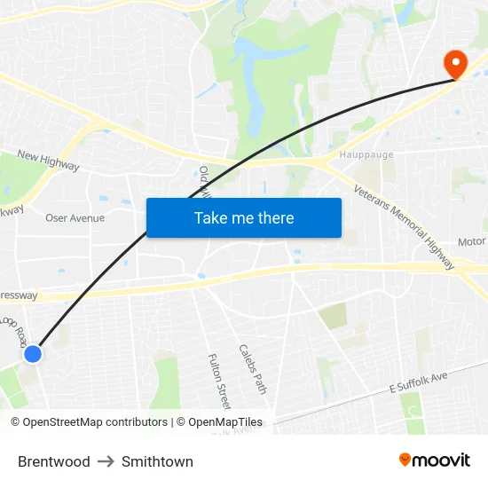 Brentwood to Smithtown map