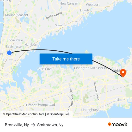 Bronxville, Ny to Smithtown, Ny map